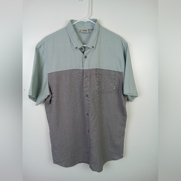 Vans Off the Wall Mens Short Sleeve Button Down Green & Grey Shirt, Large - Picture 2 of 6